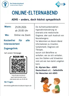 Plakat zum Online-Elternabend "ADHS"