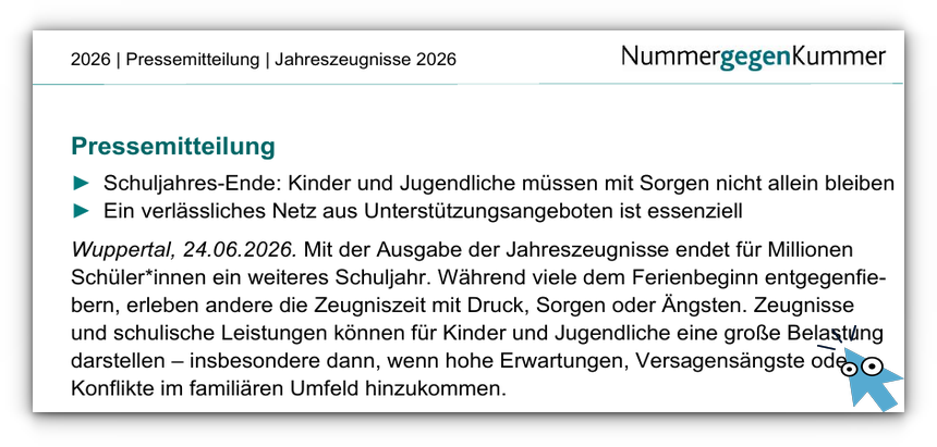 Die Pressemitteilung zu den Jahreszeugnissen 2026 öffnen (PDF) Die Pressemitteilung zu den Jahreszeugnissen 2026 öffnen (PDF)